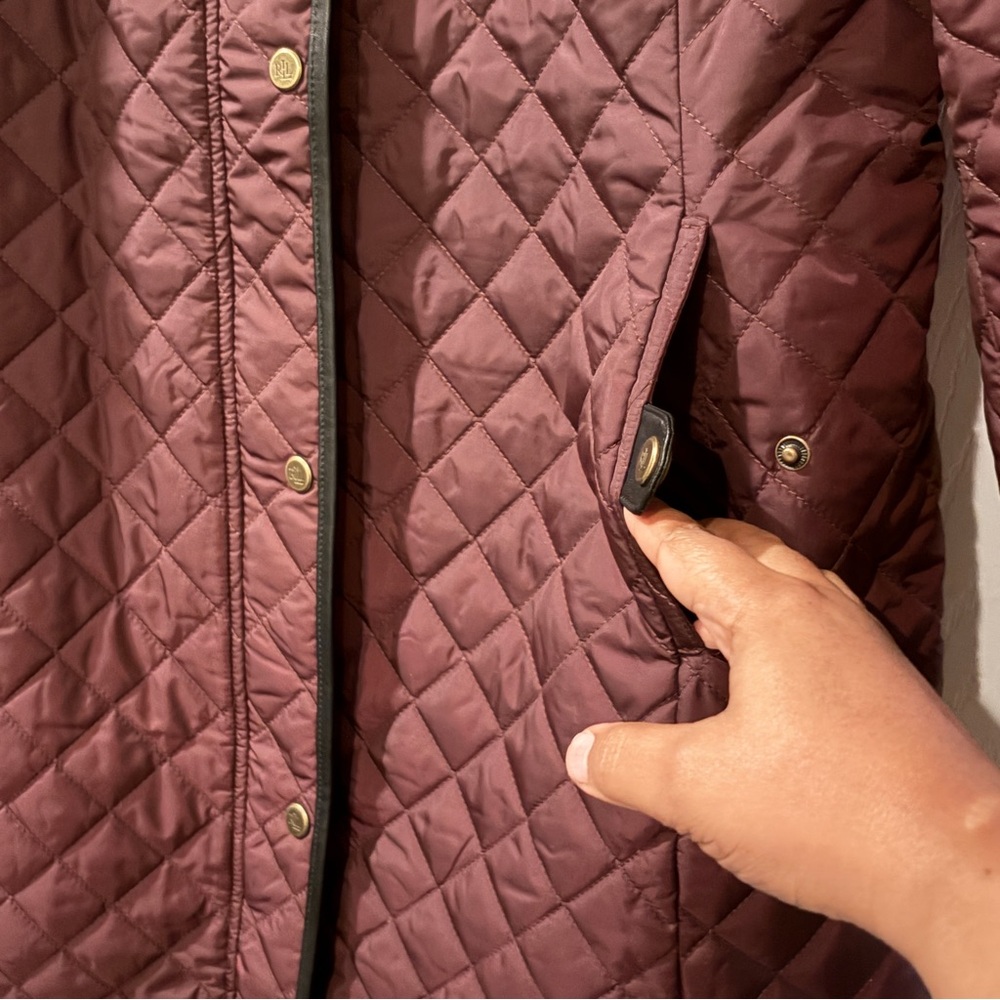 Lauren Ralph Lauren Quilted Hooded Coat XL Burgundy Equestrian Lining - Picture 4 of 14